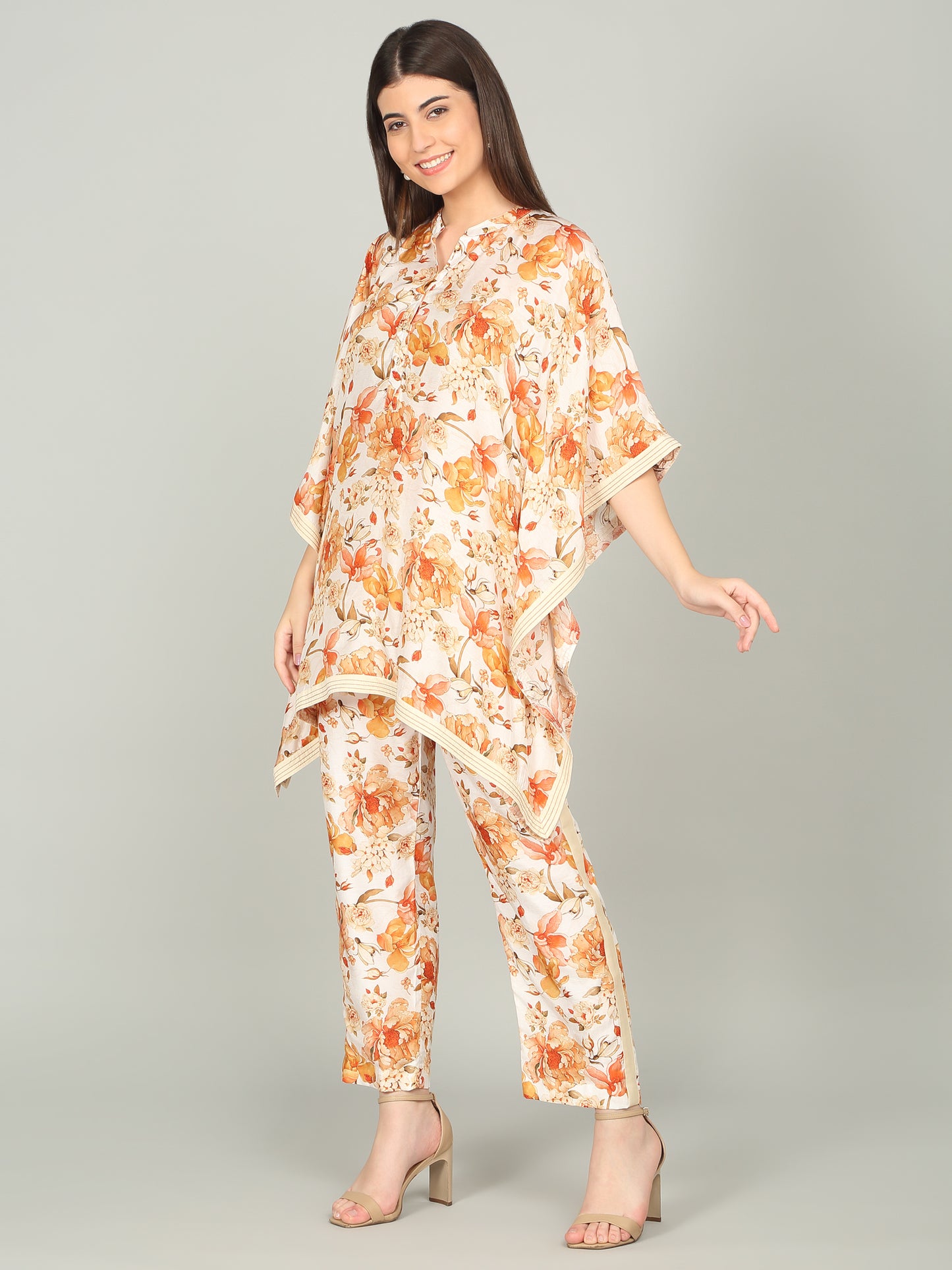 TANGERINE BLOOM - Peony Floral Digital print Kaftan co -ord set