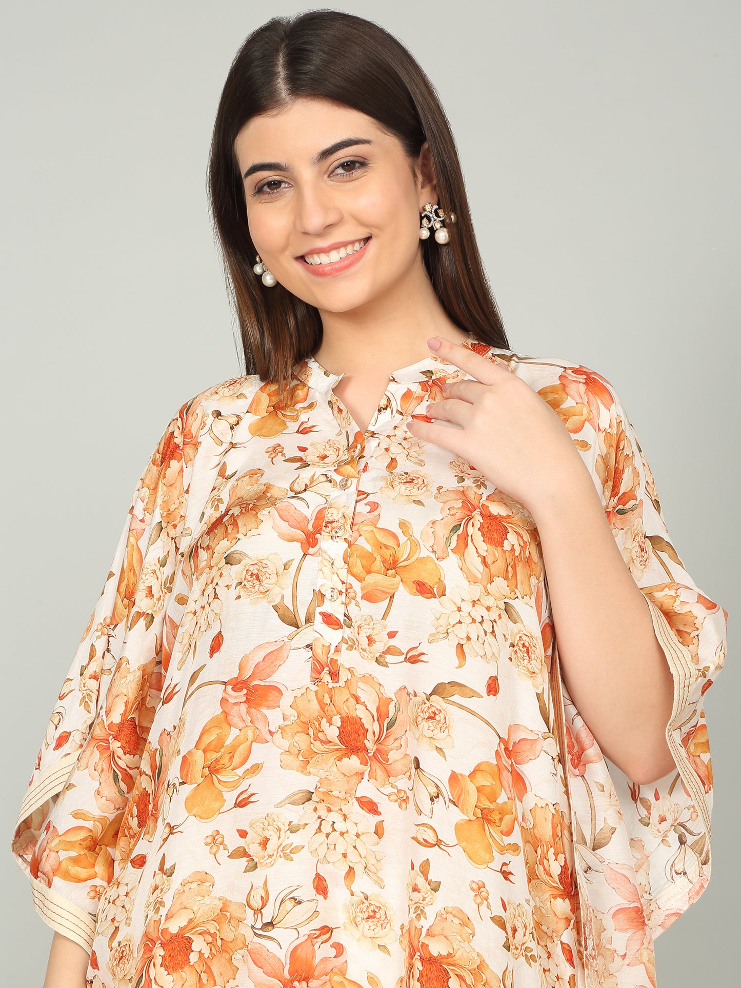 TANGERINE BLOOM - Peony Floral Digital print Kaftan co -ord set