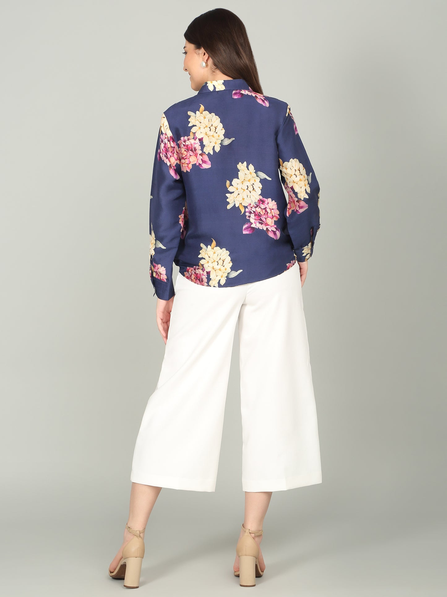 MIDNIGHT BLOOM - Pure Dupion Knotted Shirt