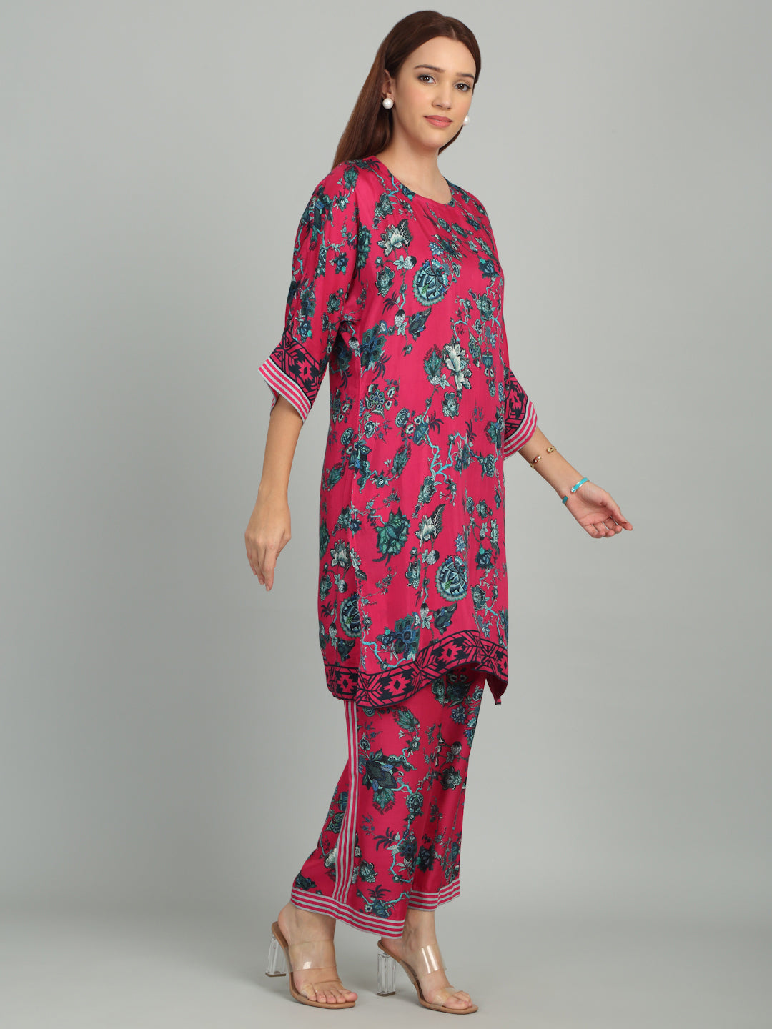FUSCHIA IRIS - Floral & stripe Co-ord set