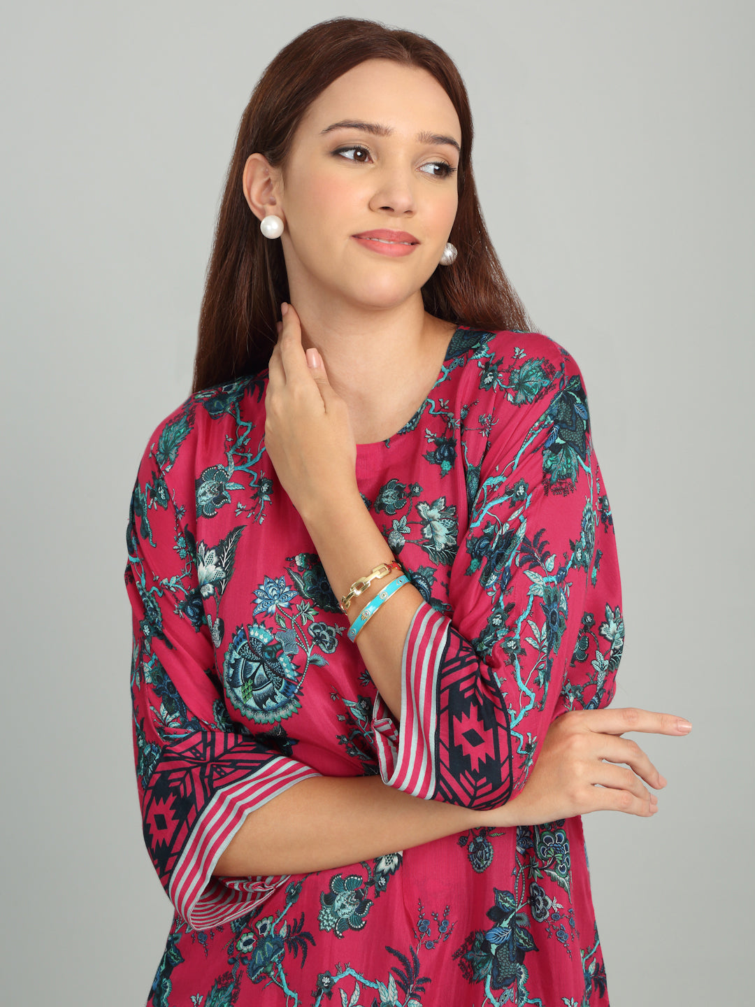 FUSCHIA IRIS - Floral & stripe Co-ord set