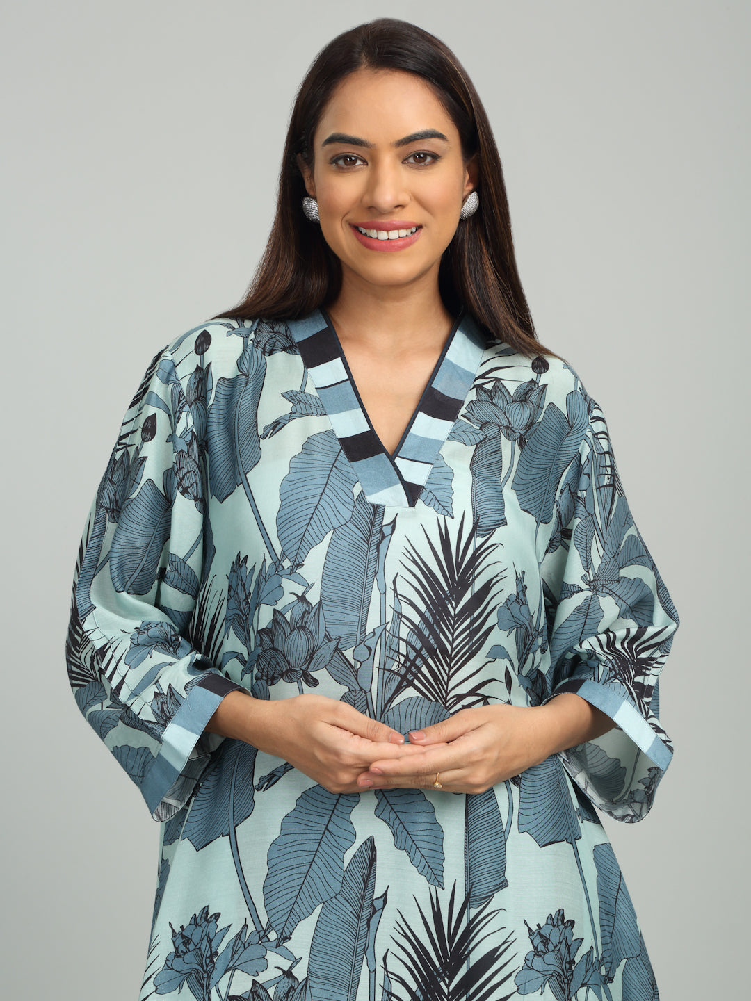 ZEPHYR - Blue-Grey Striped Printed Kurta Set