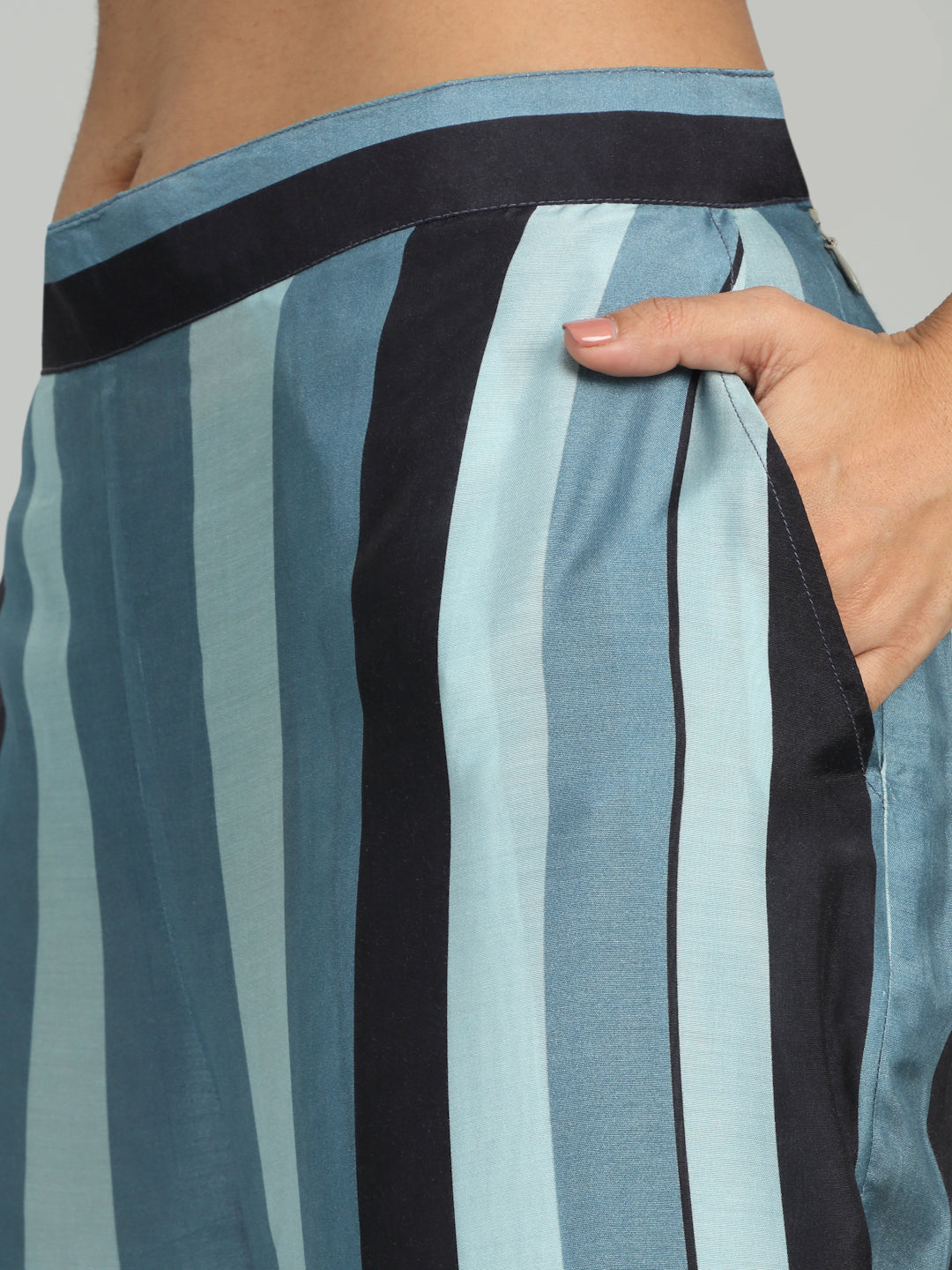 ZEPHYR - Blue-Grey Striped Printed Kurta Set