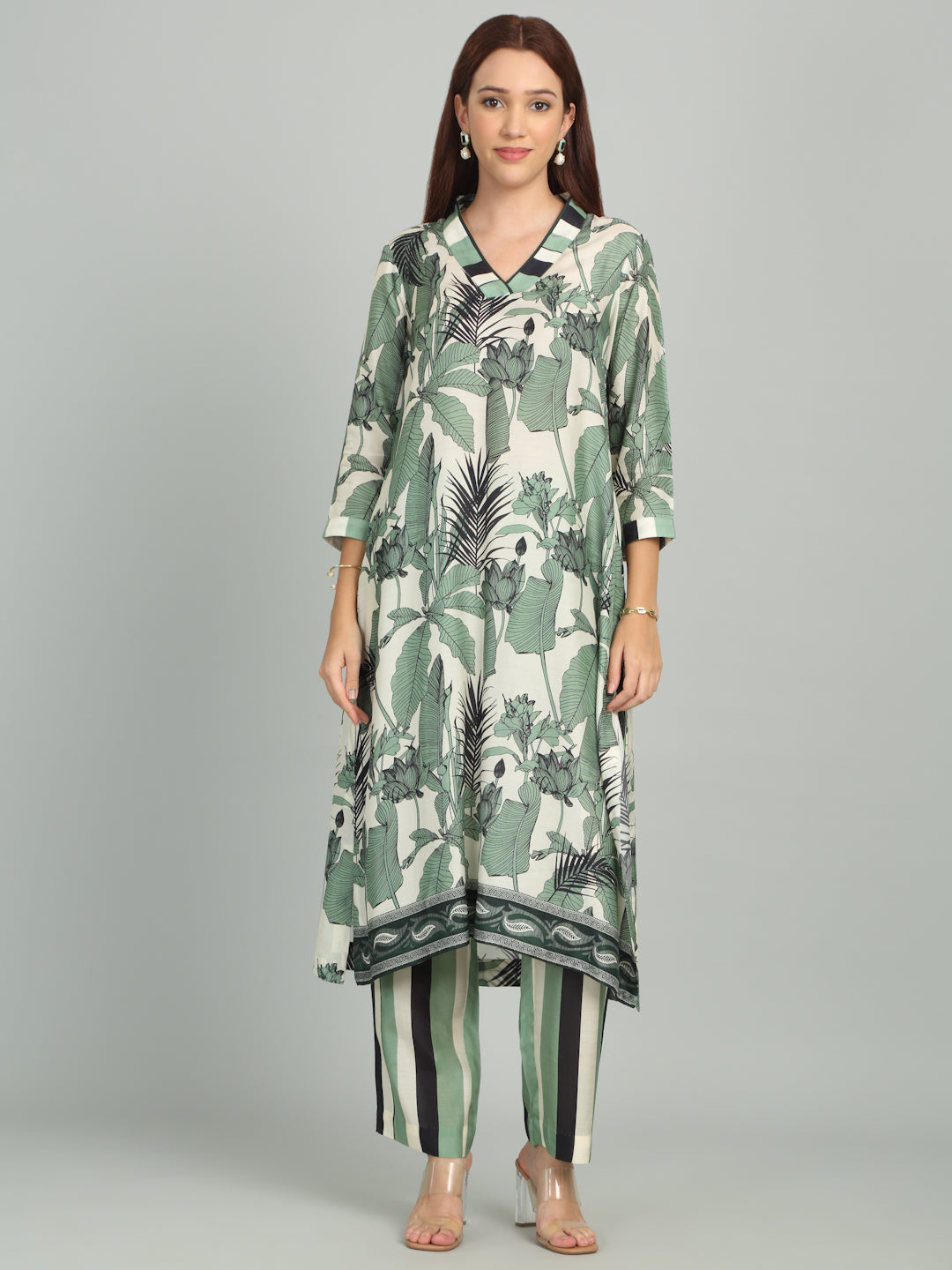 FOILAGE - Green Striped Printed set