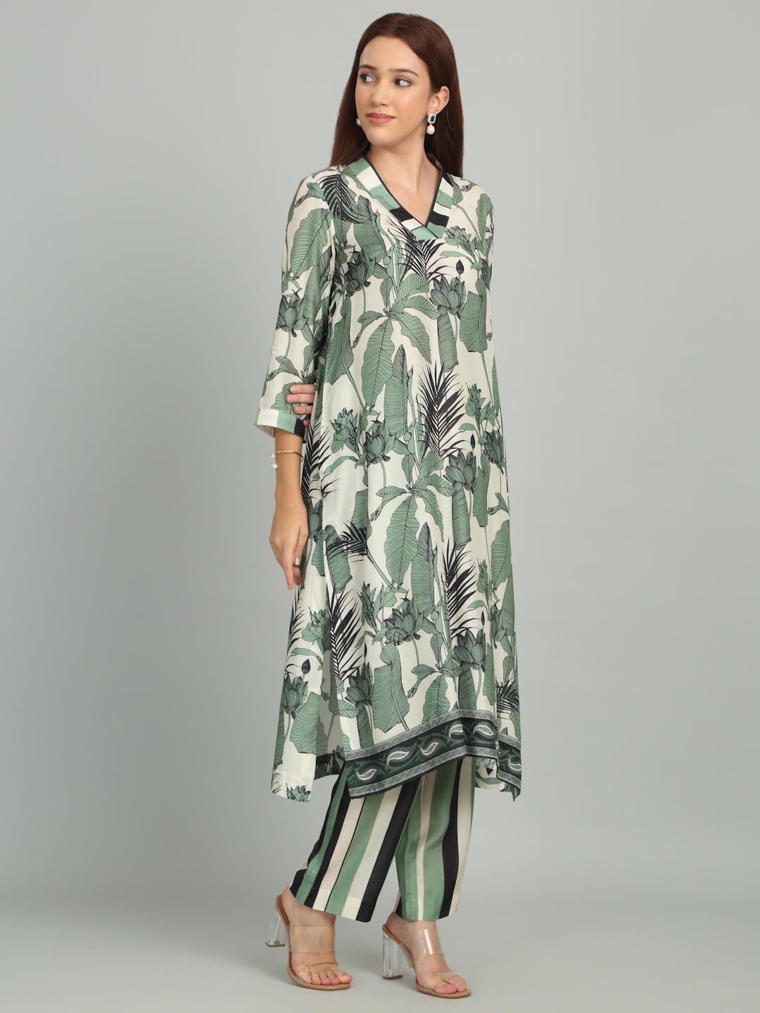 FOILAGE - Green Striped Printed set