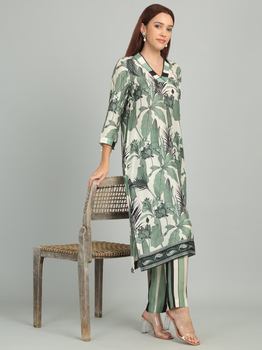 FOILAGE - Green Striped Printed set