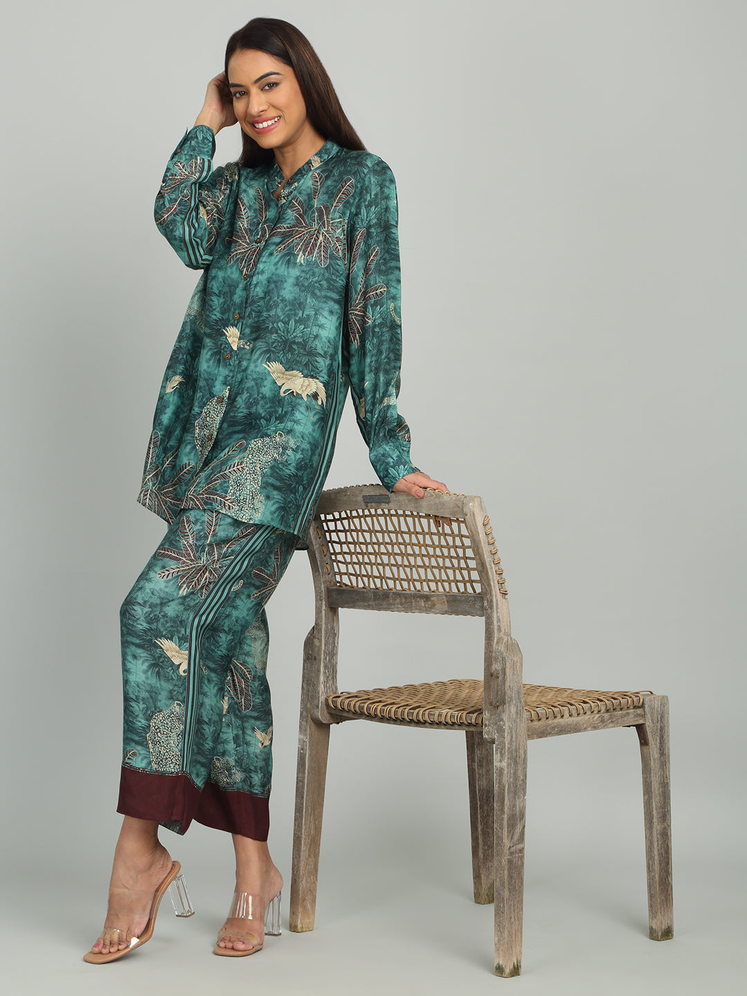 AZURE - Teal Blue & Maroon Print co-ord Set