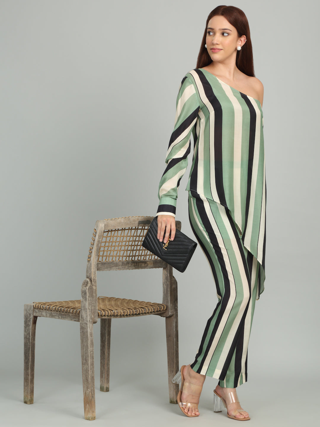 SAGE - Off Shoulder Striped Printed co-ord set