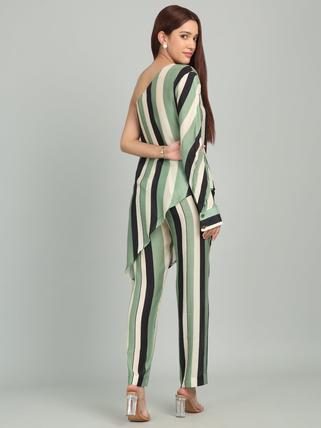 SAGE - Off Shoulder Striped Printed co-ord set
