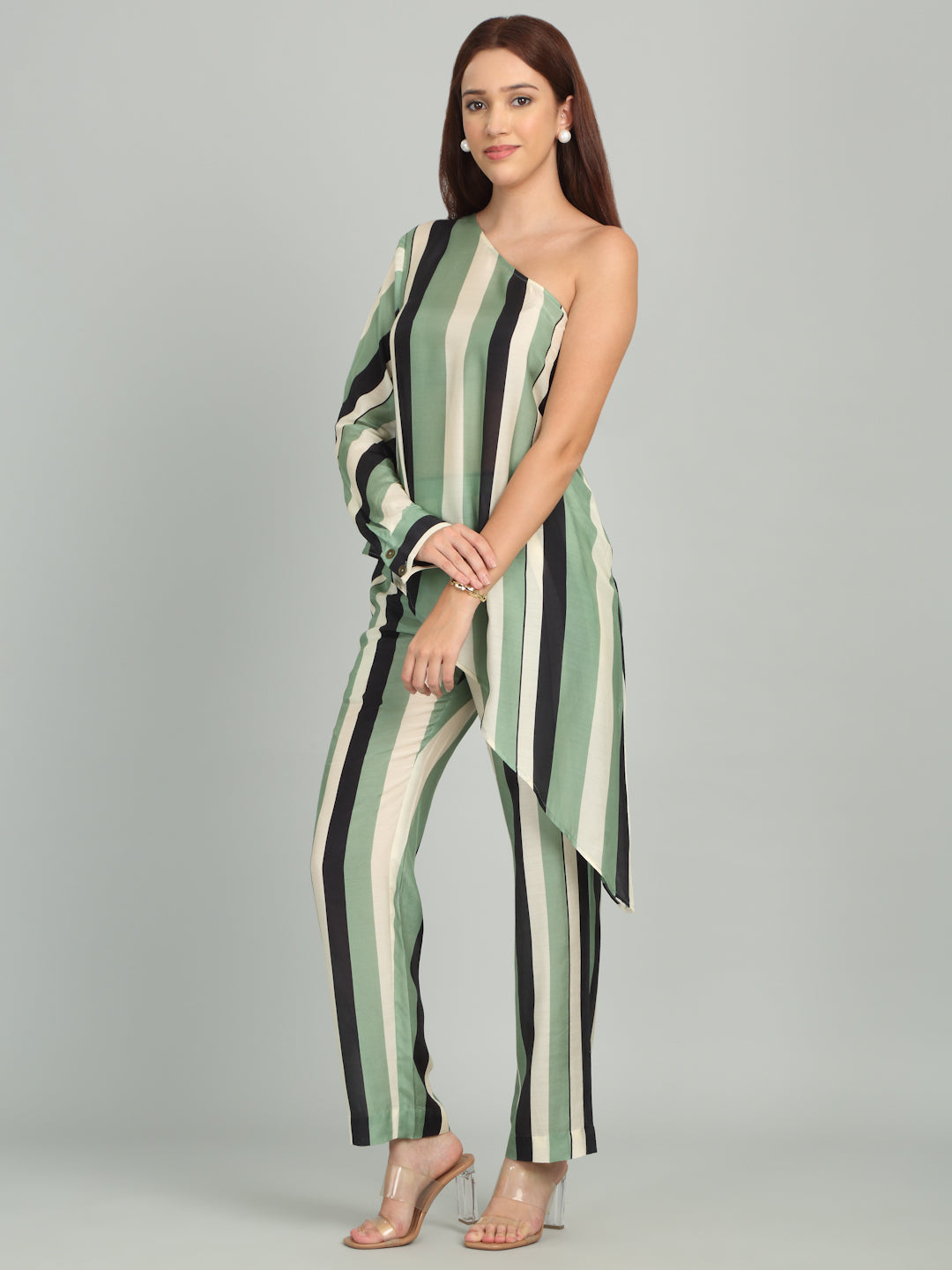 SAGE - Off Shoulder Striped Printed co-ord set