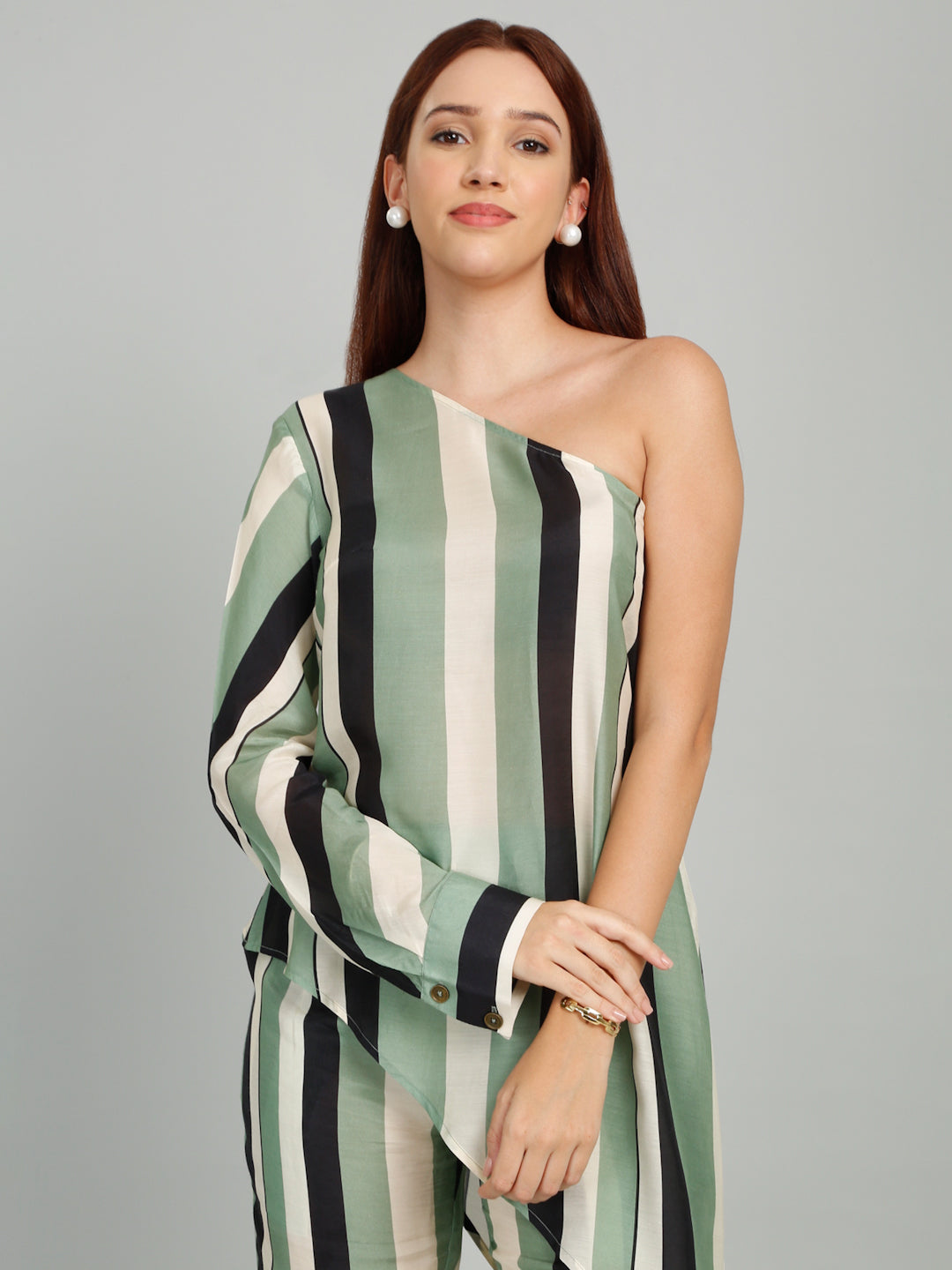 SAGE - Off Shoulder Striped Printed co-ord set