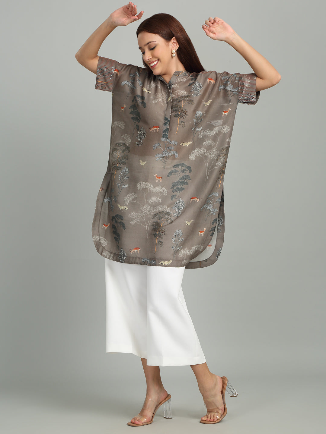 TWIG - Grey Tree Print Long Tunic