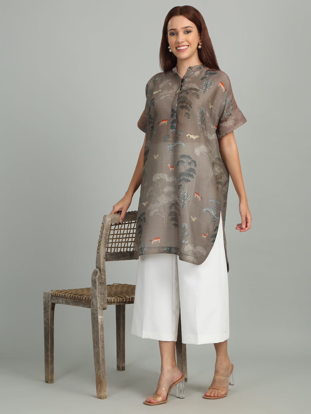 TWIG - Grey Tree Print Long Tunic
