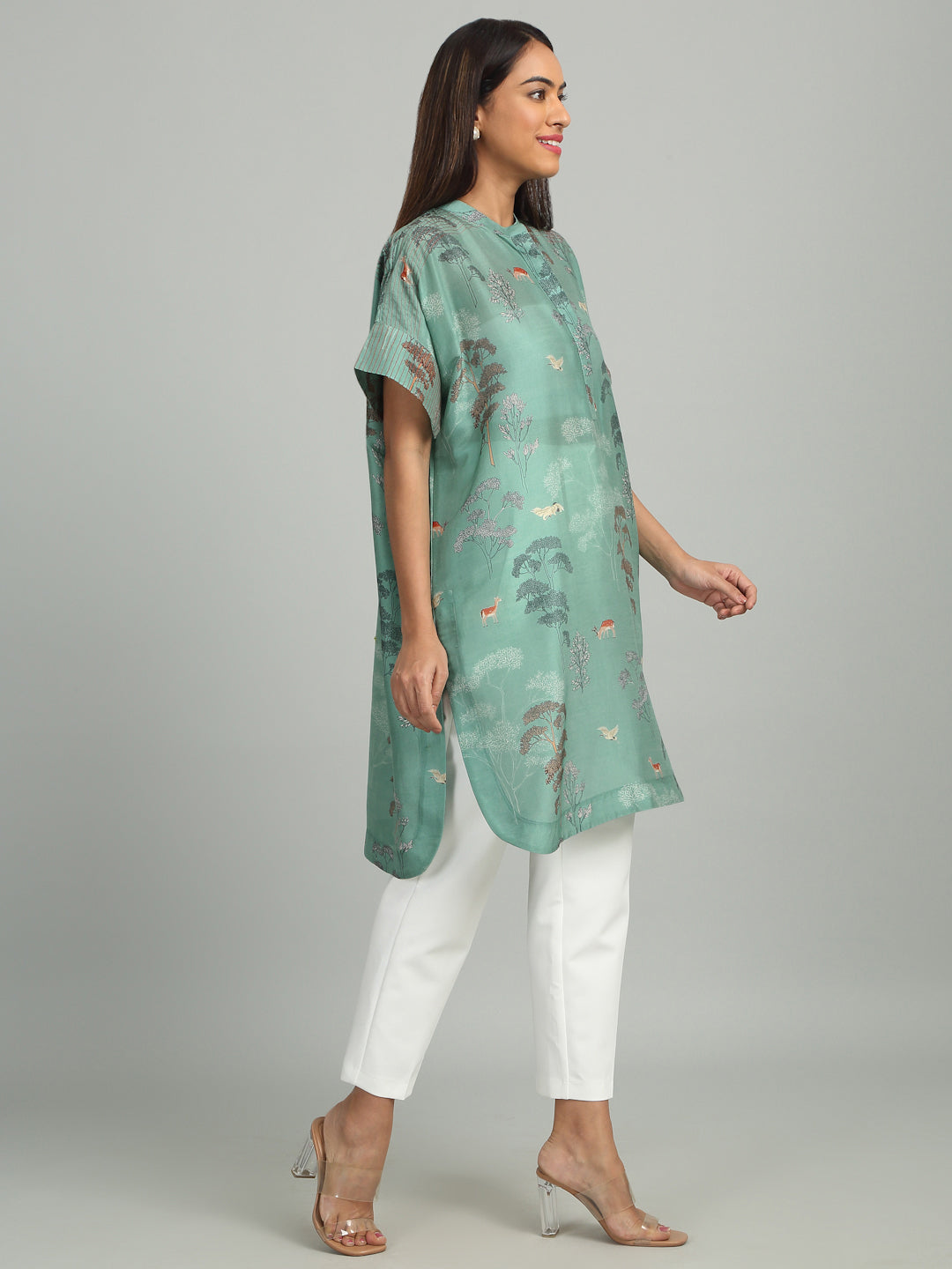 CYAN - Blue Tree Print Long Tunic