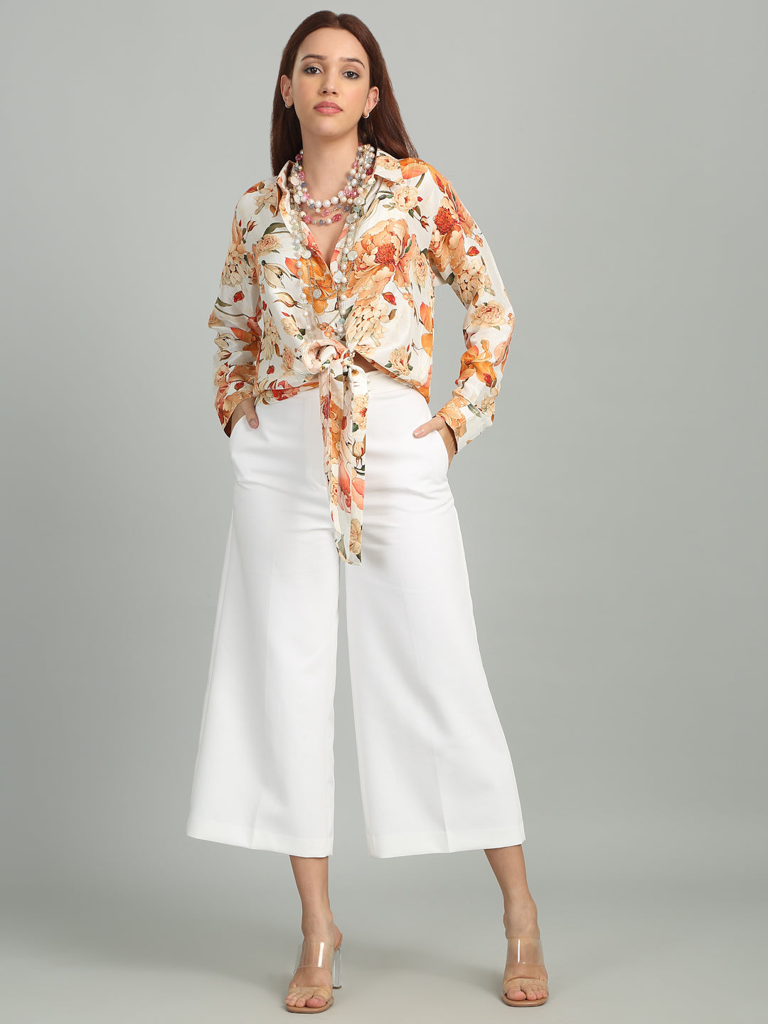 AMBER PEONY - Printed Knotted Shirt