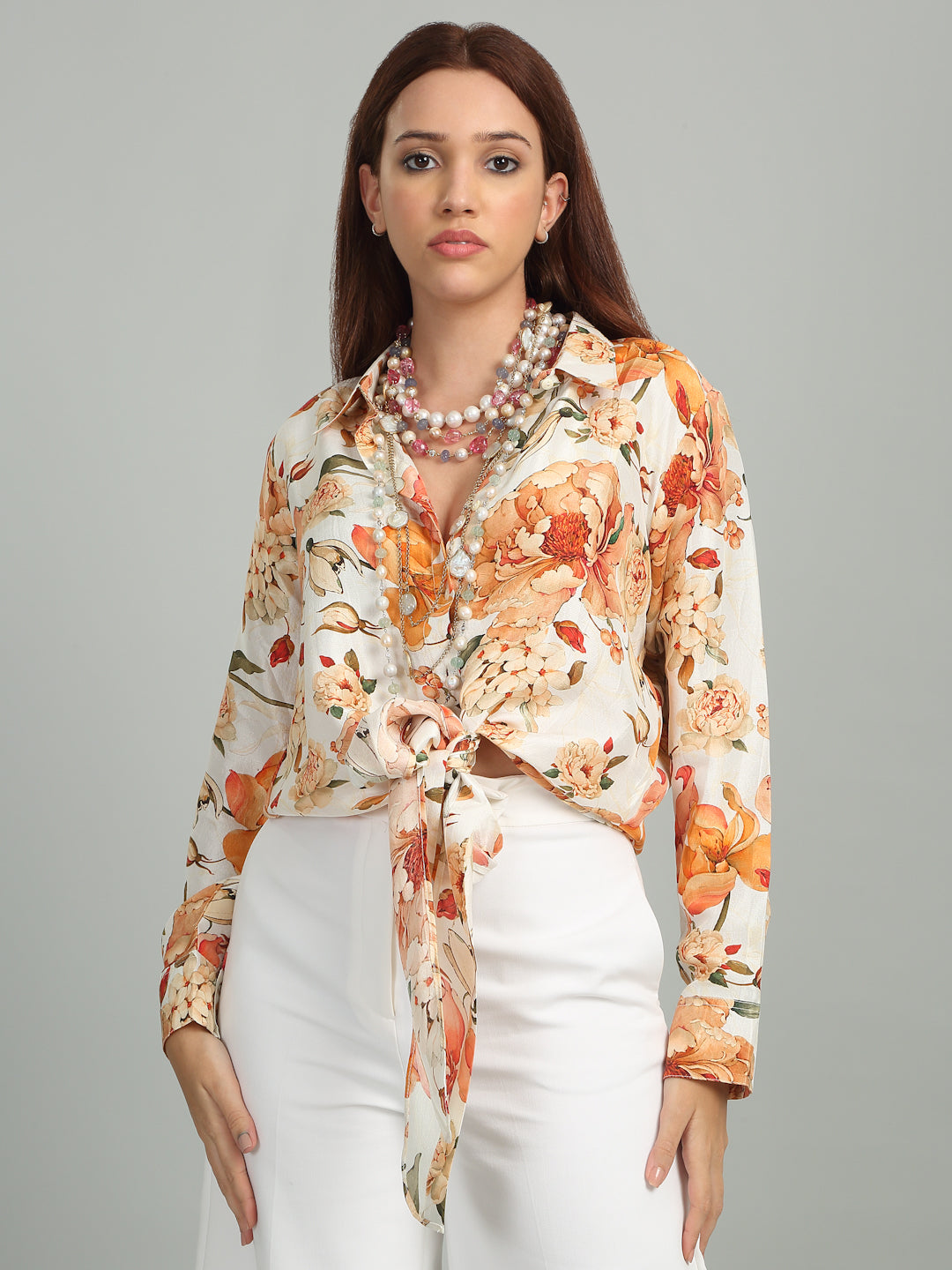 AMBER PEONY - Printed Knotted Shirt