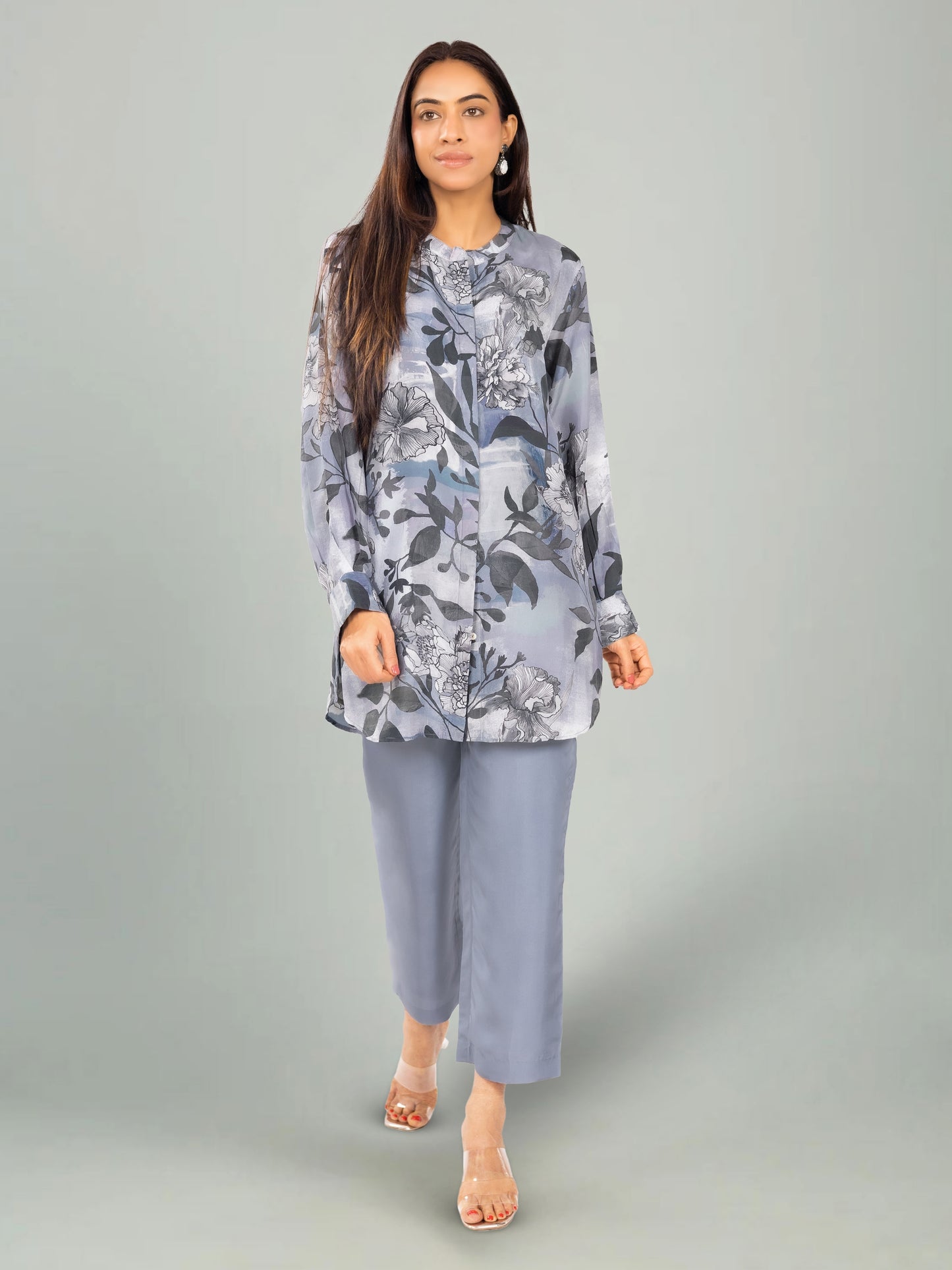 Silver Mist – Digital Leaf & Floral Co-ord Set