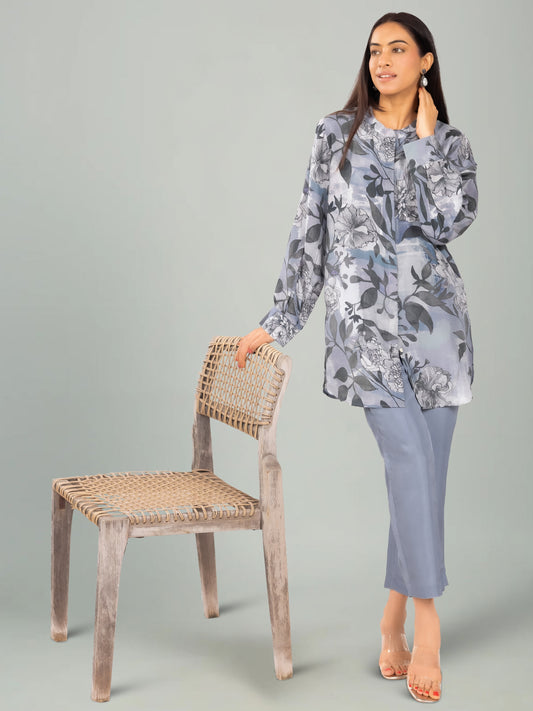 Silver Mist – Digital Leaf & Floral Co-ord Set