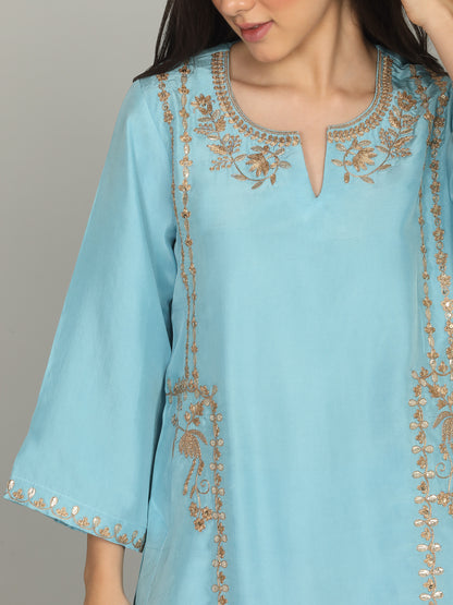 Blue Zari embroidered kurta and pant set