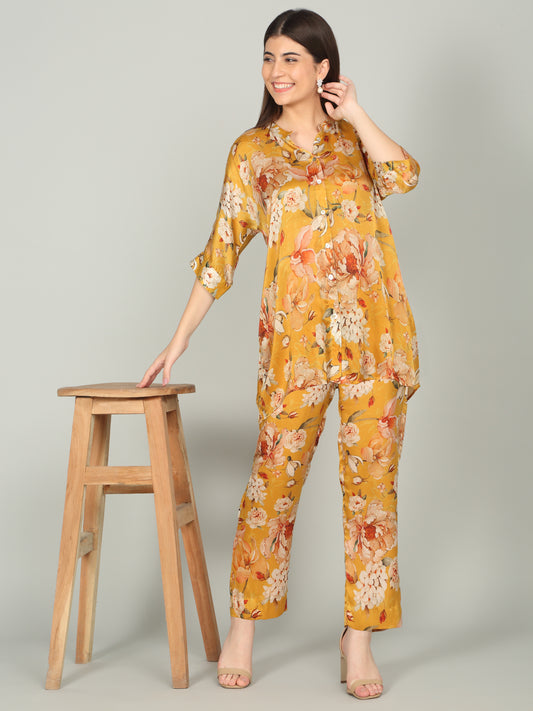 OCHRE BLOOM -Peony Floral Digital print co -ord set