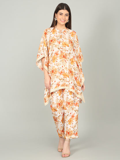 TANGERINE BLOOM -  Peony Floral Digital print Kaftan co -ord set
