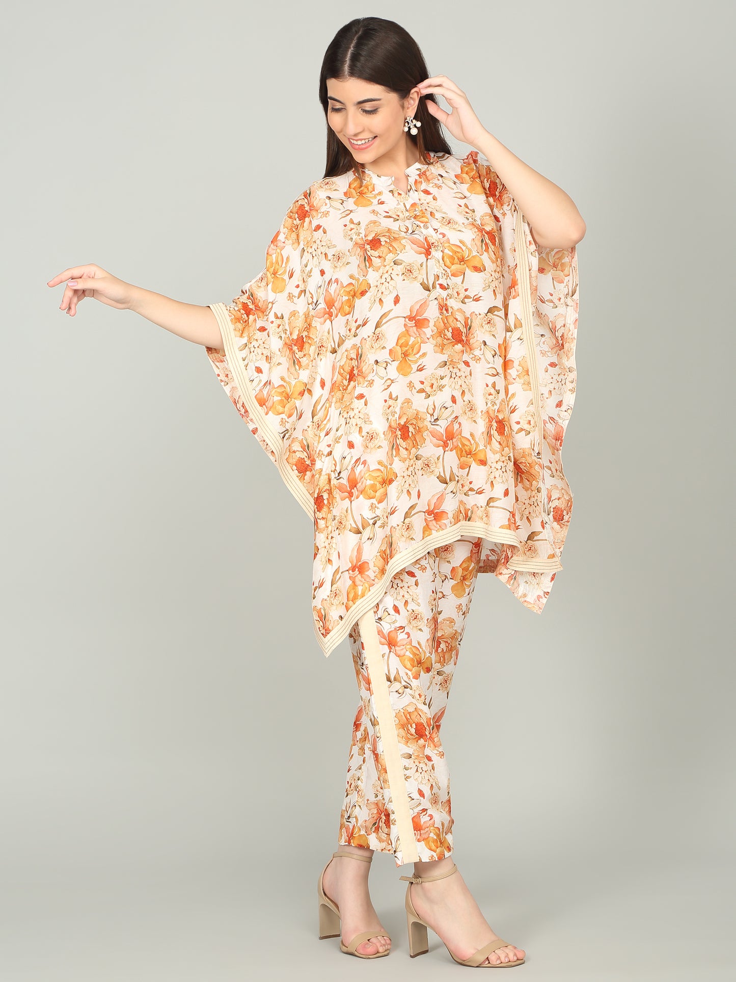 TANGERINE BLOOM -  Peony Floral Digital print Kaftan co -ord set