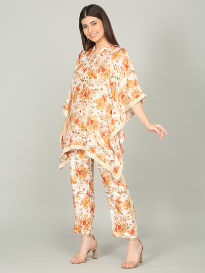TANGERINE BLOOM -  Peony Floral Digital print Kaftan co -ord set
