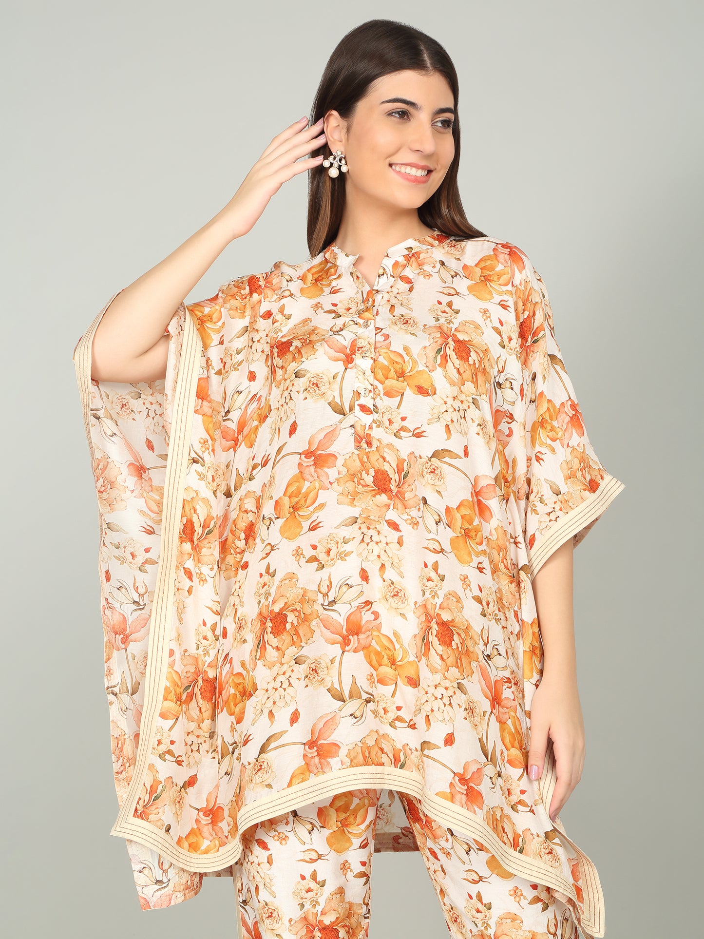 TANGERINE BLOOM -  Peony Floral Digital print Kaftan co -ord set