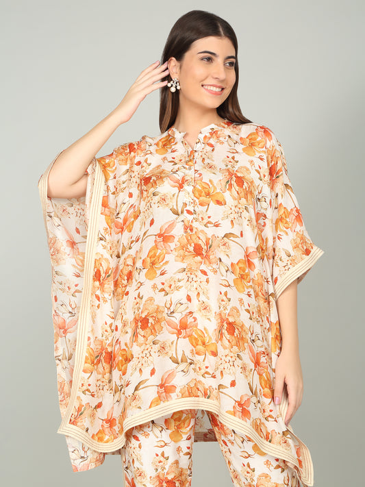 TANGERINE BLOOM -  Peony Floral Digital print Kaftan co -ord set
