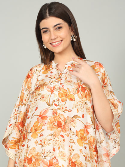 TANGERINE BLOOM -  Peony Floral Digital print Kaftan co -ord set