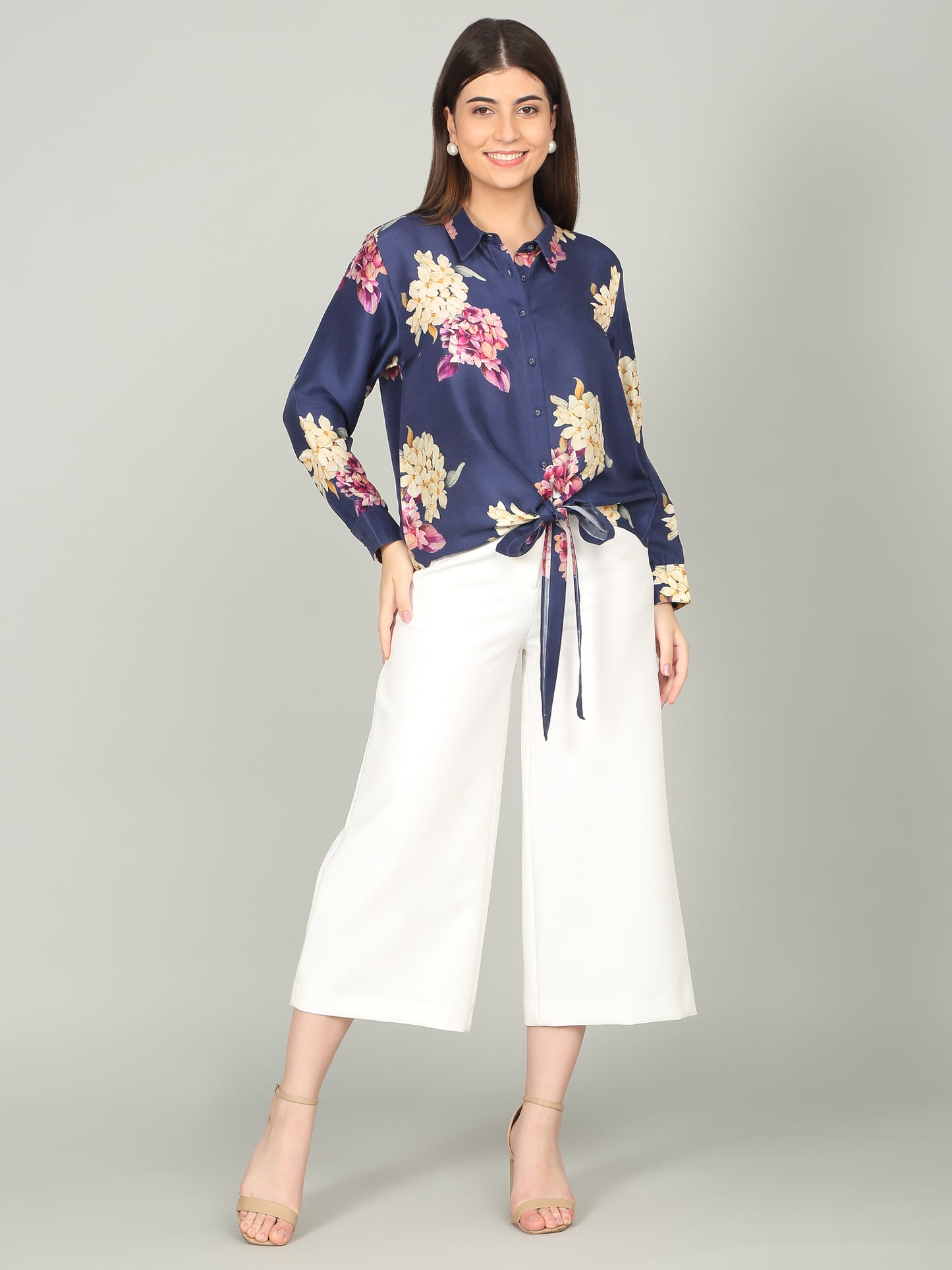 MIDNIGHT BLOOM - Pure Dupion Knotted Shirt