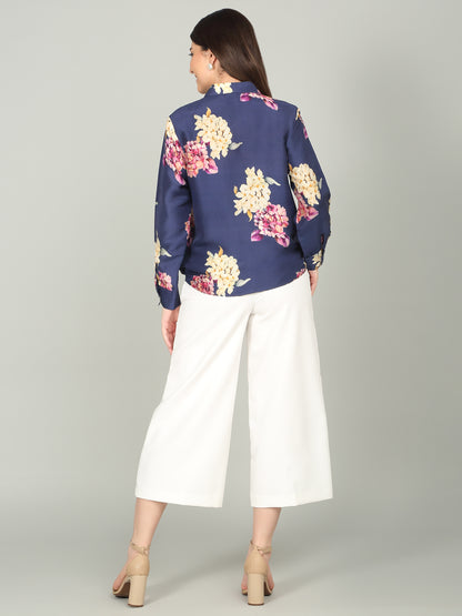 MIDNIGHT BLOOM - Pure Dupion Knotted Shirt