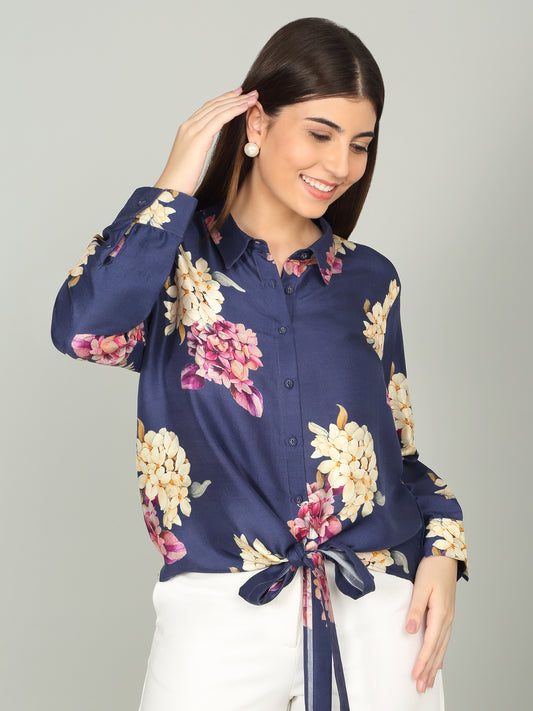 MIDNIGHT BLOOM - Pure Dupion Knotted Shirt