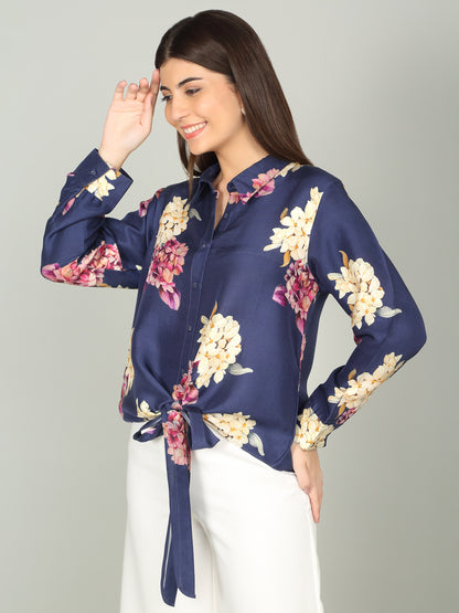 MIDNIGHT BLOOM - Pure Dupion Knotted Shirt