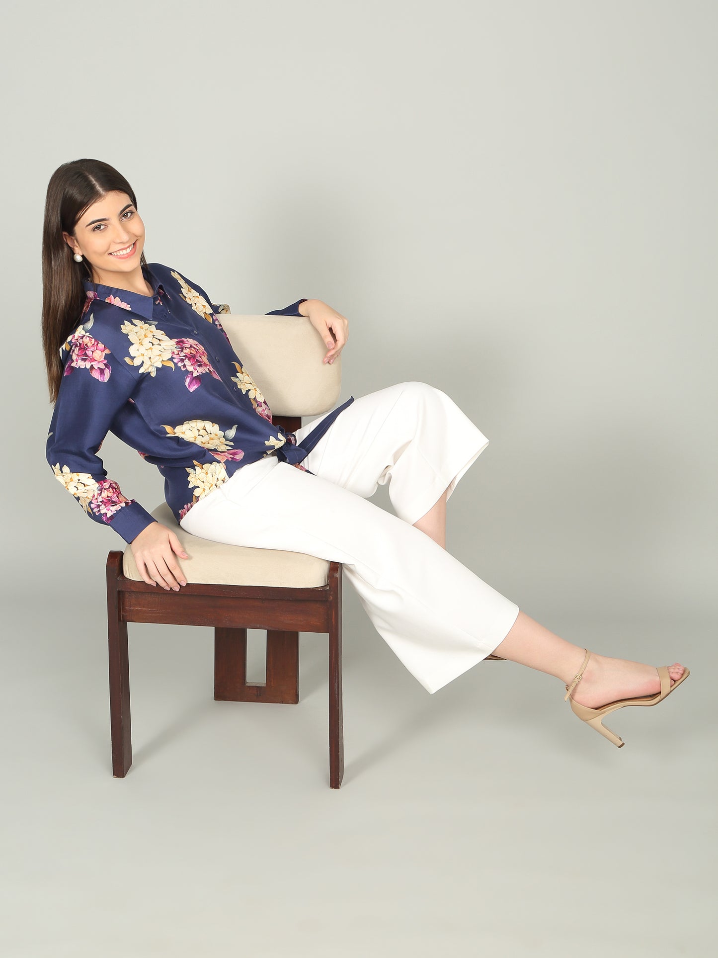 MIDNIGHT BLOOM - Pure Dupion Knotted Shirt