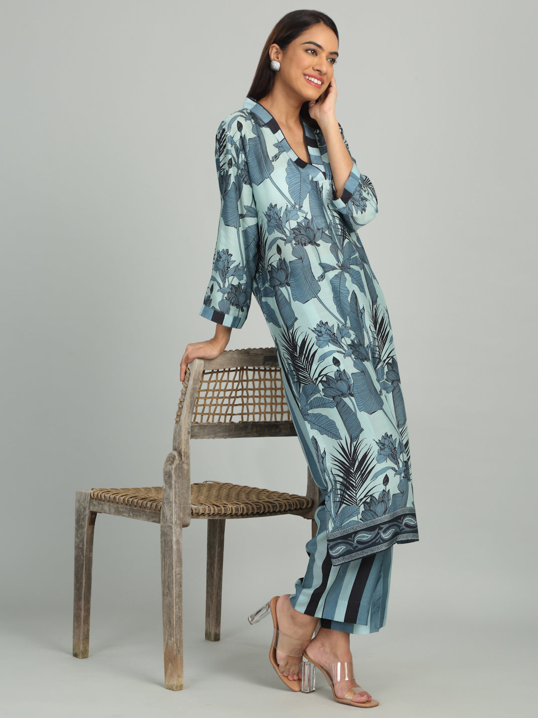 ZEPHYR - Blue-Grey Striped Printed set