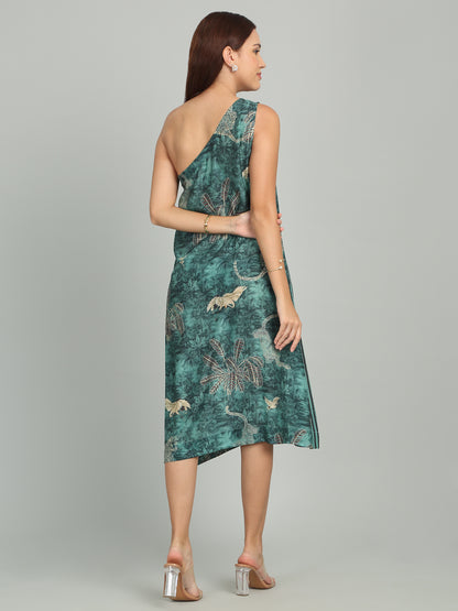 BROOK - Teal Blue Printed Dress