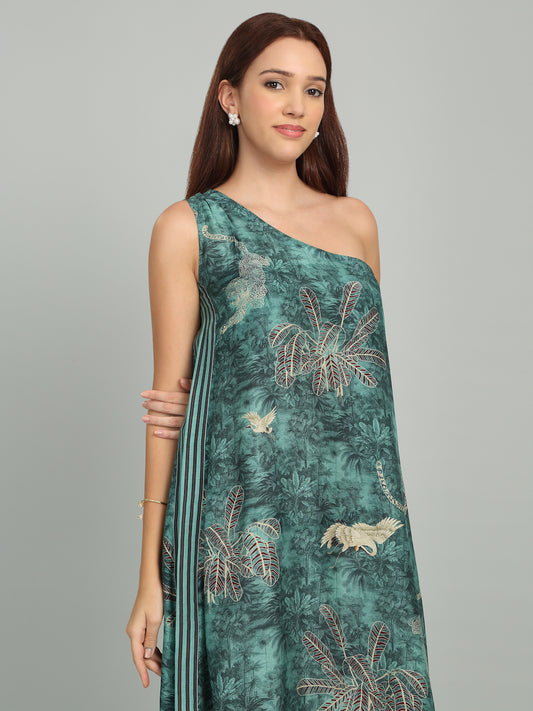 BROOK - Teal Blue Printed Dress