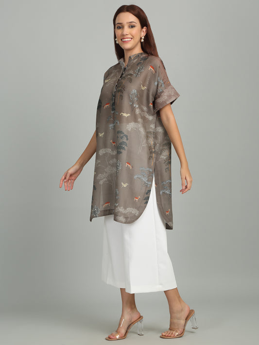 TWIG - Grey Tree Print Long Tunic