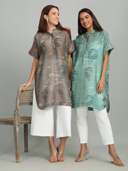 CYAN - Blue Tree Print Long Tunic