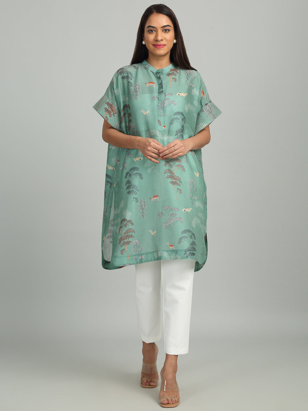 CYAN - Blue Tree Print Long Tunic