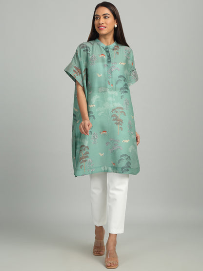 CYAN - Blue Tree Print Long Tunic