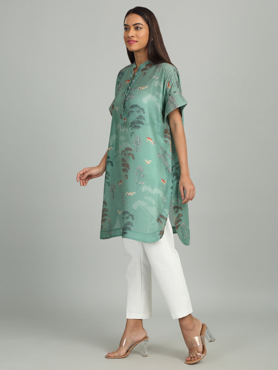 CYAN - Blue Tree Print Long Tunic