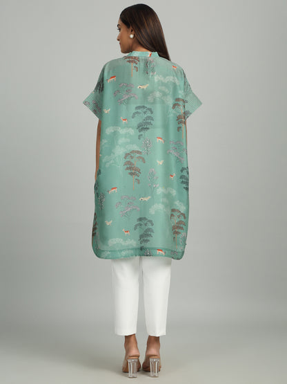 CYAN - Blue Tree Print Long Tunic