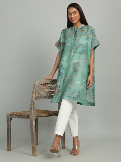 CYAN - Blue Tree Print Long Tunic