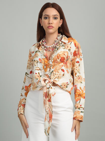 AMBER PEONY - Printed Knotted Shirt