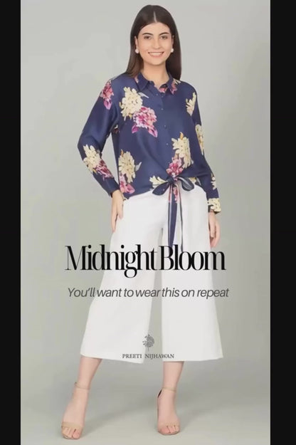 MIDNIGHT BLOOM - Pure Dupion Knotted Shirt
